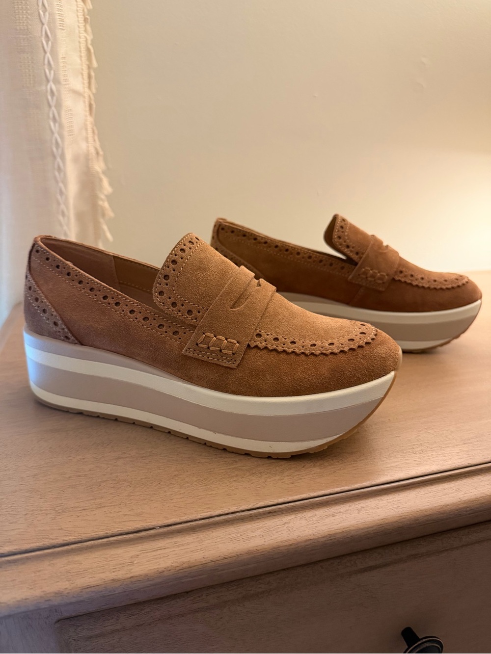 Dolce Vita Camel Suede Platform Loafers